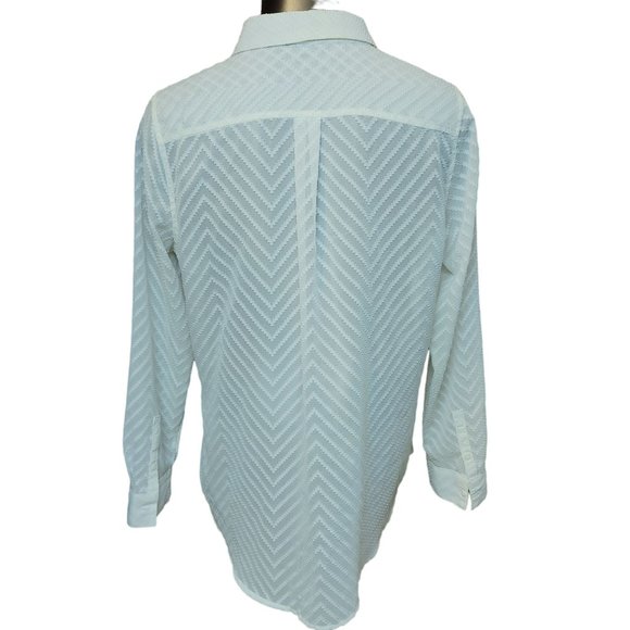 Apt.9 Essentials Women's White Long Sleeve Collared Button Up Zig Zag Top LG - Picture 2 of 4